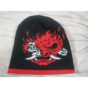 Cyberpunk 2077 Going Solo Reversible Black Beanie Hat Samurai Silverhand Red